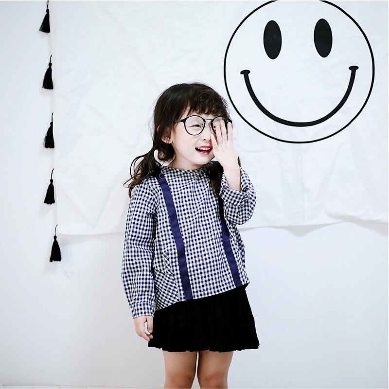 Forår og efterår koreansk pigen iført en gitterskjorte barn kort lang skjorte baby pige bluse: 5t