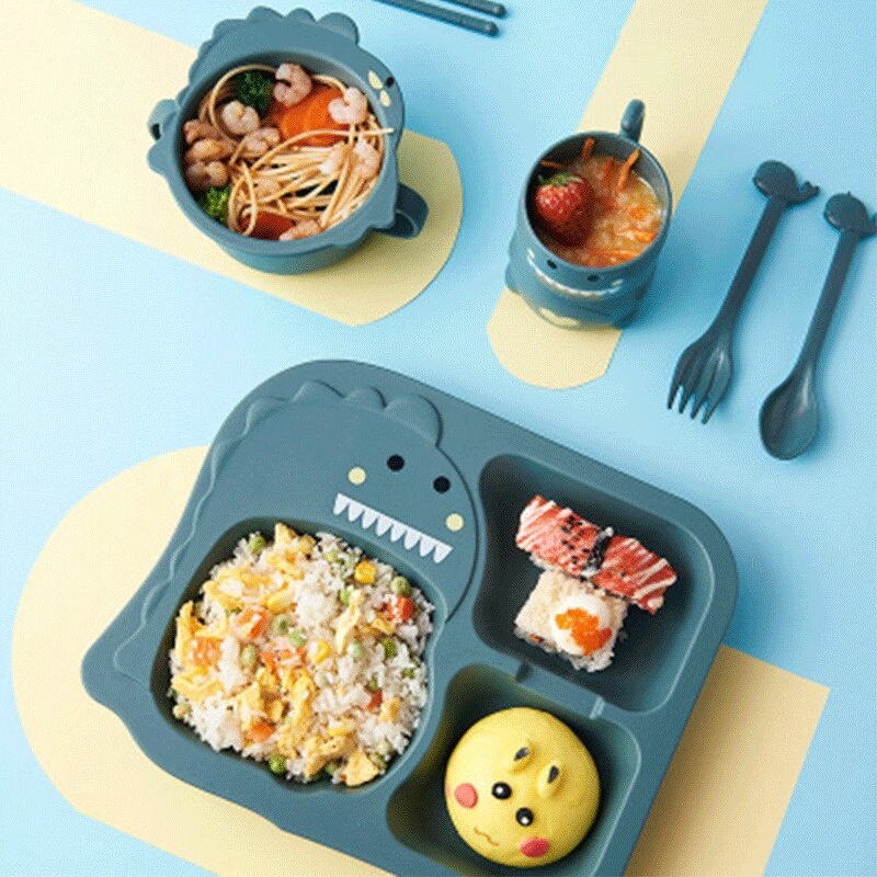 Vajilla para bebé, juego de 6 uds. De platos de cena para niños, tenedor de caricaturas para el hogar, platos de alimentación resistentes a las caídas para