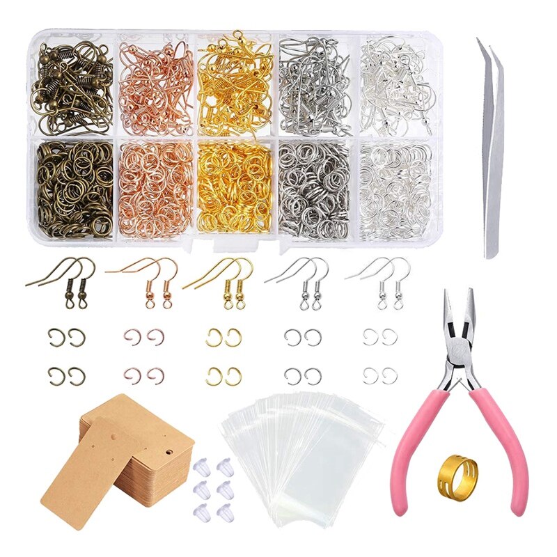 1553Pcs Earring Accessories Five-Color Single Circle DIY Jewelry Material to Send Cardboard with Pliers Tweezers Tool