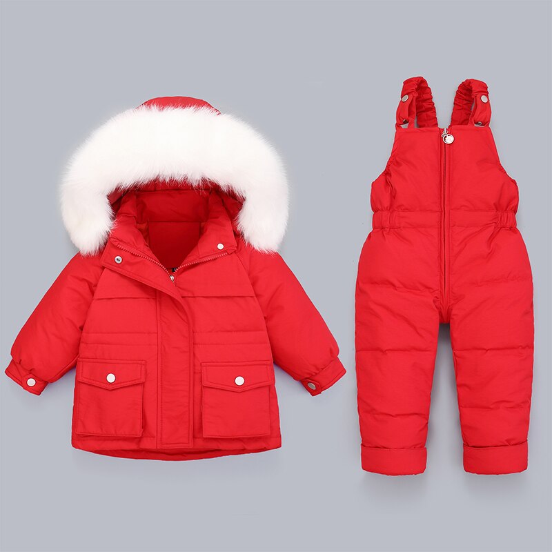 Conjuntos de roupas de inverno para crianças, jaqueta e conjuntos de neve para crianças pequenas, menino e menina, casaco grosso de parca-30 ℃: Vermelho / 3T