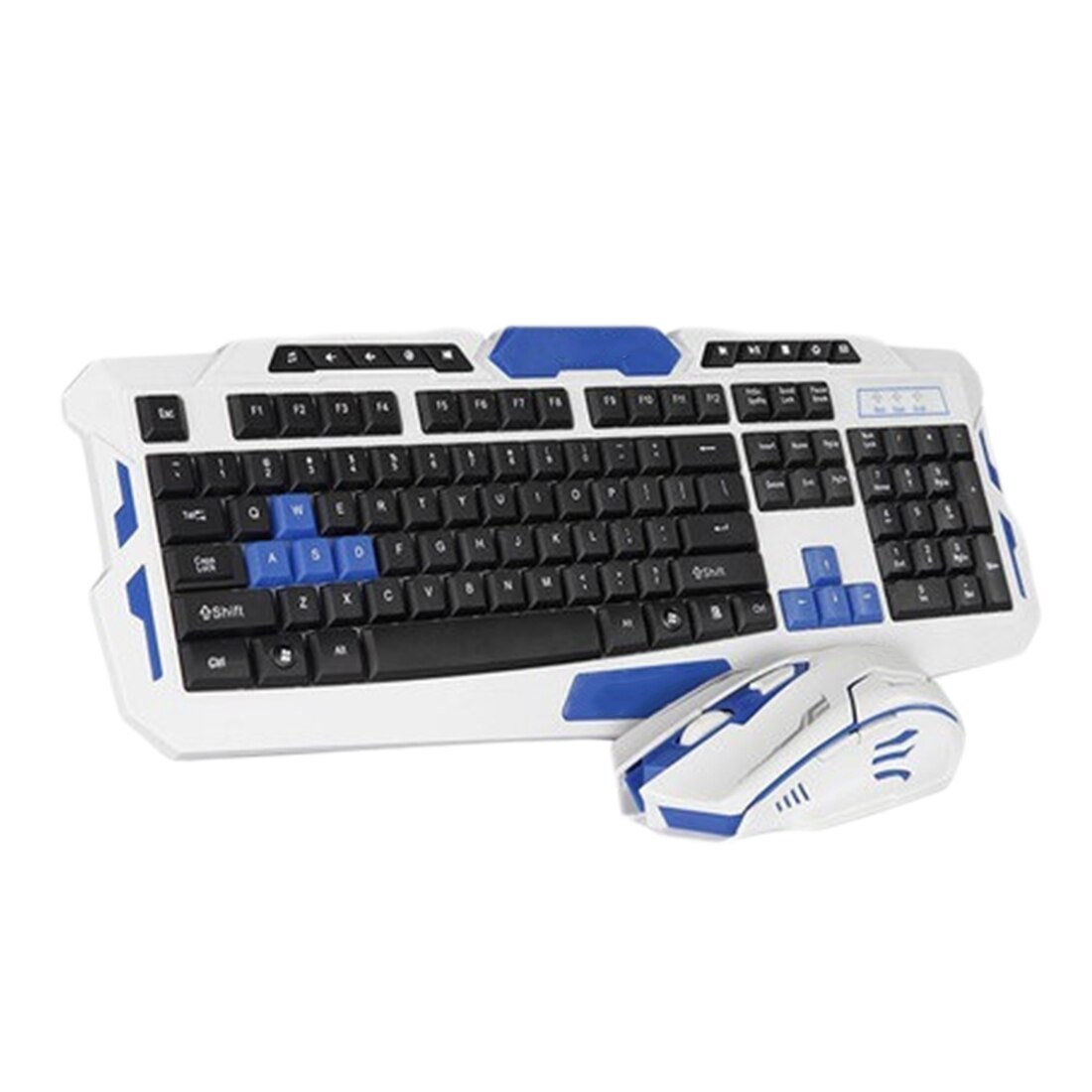 2.4 ghz trådlöst tangentbord gaming tangentbord mus combo 19 tangenter anti-ghosting justerbar 1600 dpi mus usb-mottagare adapter: Vit och blå