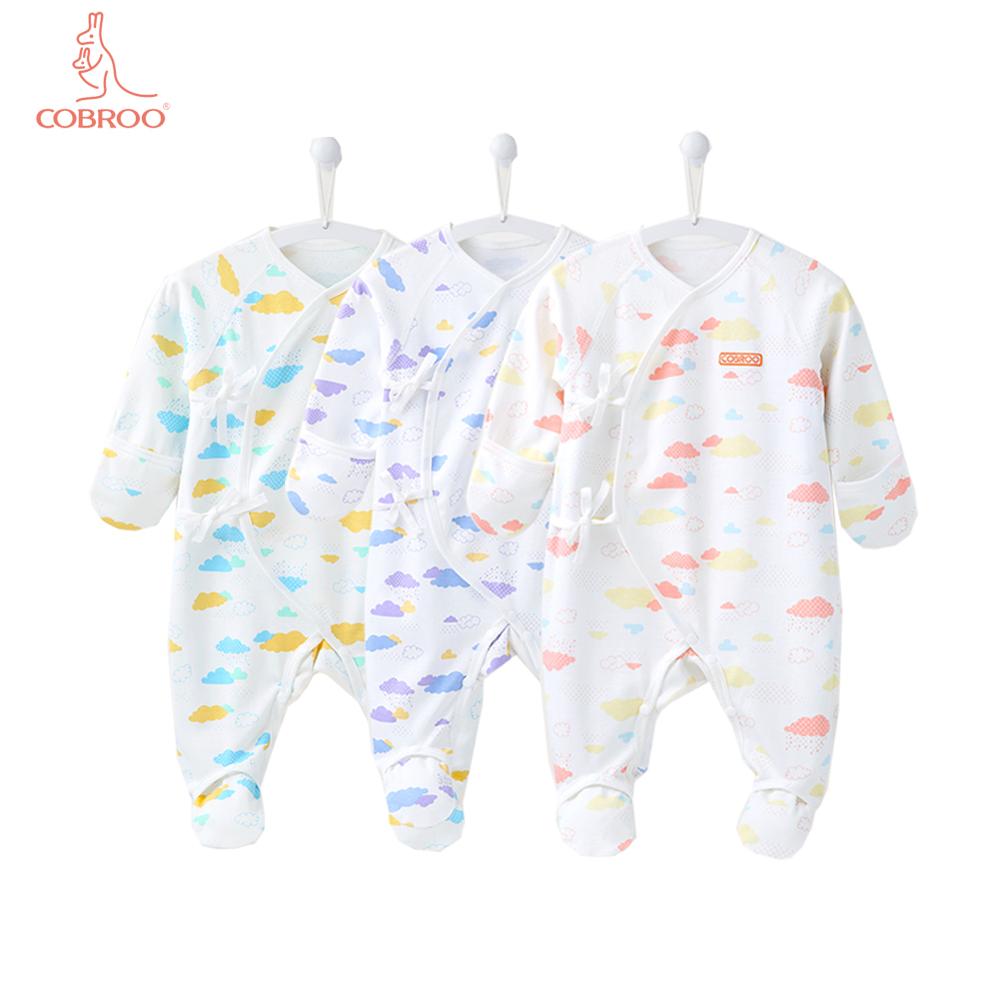 COBROO 3-Pack Baby Girl Betaalde Sleeper met Wanten 100% Katoen Allover Wolken Baby Meisje Pyjama Set 0- 3 maanden