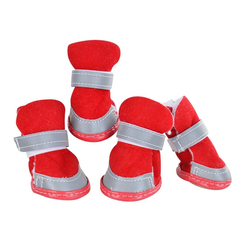 4pcs/set Waterproof Pet Boots Dog Shoes Soft Bottom Shoes for dogs Thick Anti-slip Winter Warm Dog Socks Dogs Protectors Shoes: R / S