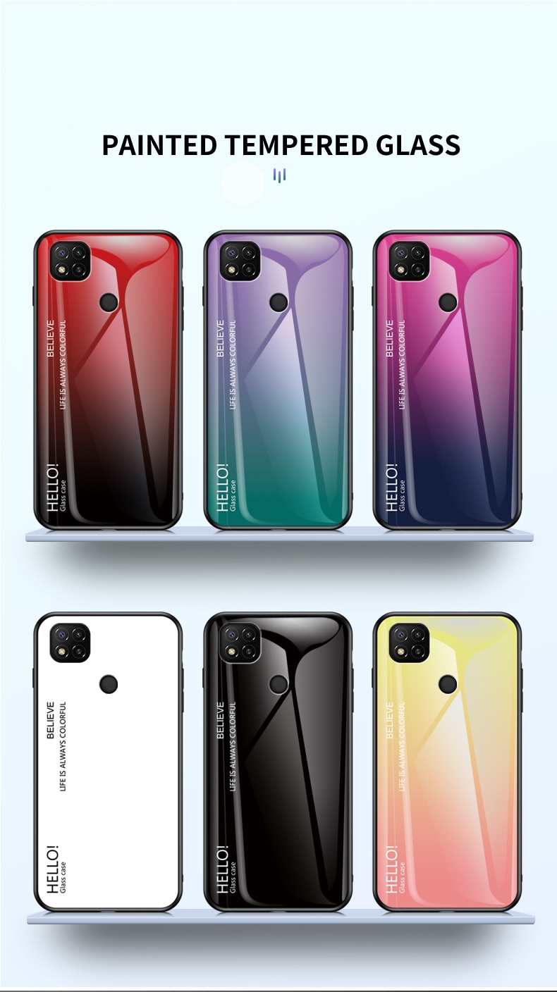 Oudini para xiaomi redmi 9c capa de vidro gradiente caso para redmi 9c