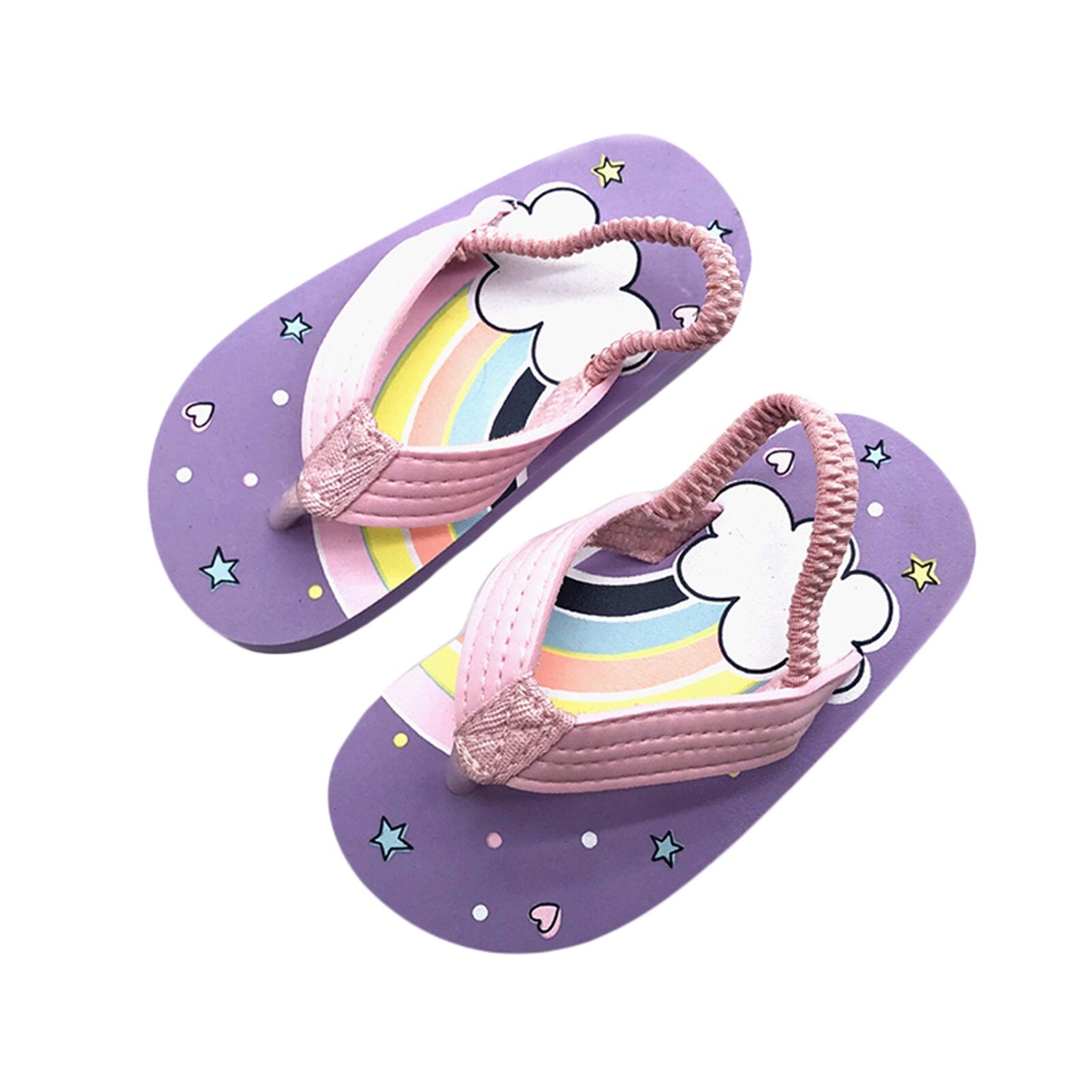 Tongs d'été pour bébés filles, pantoufles imprimées, sandales de bain, douche, plage, piscine, talon élastique, étanche, décontractées: Violet / 15.5