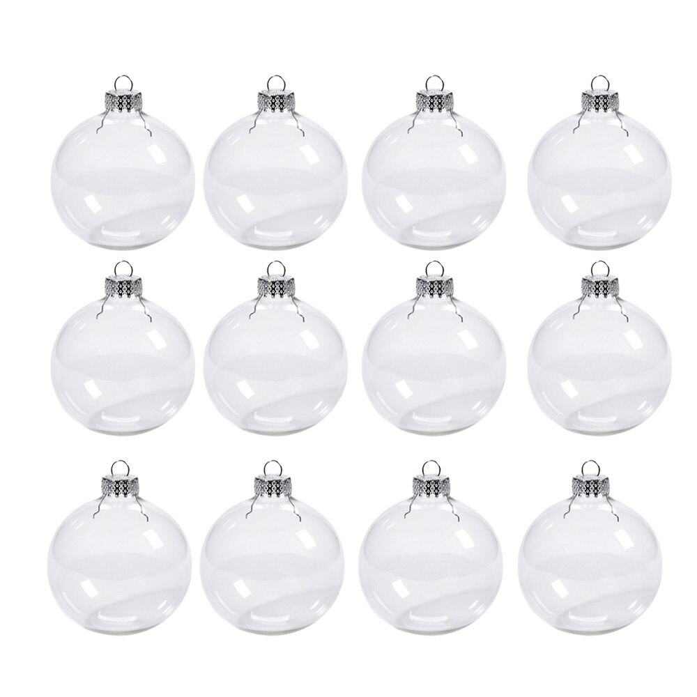 12 st plast klar transparent boll 6/8/10cm öppna småsak julgransdekorationer hängande diy dekoration bollar