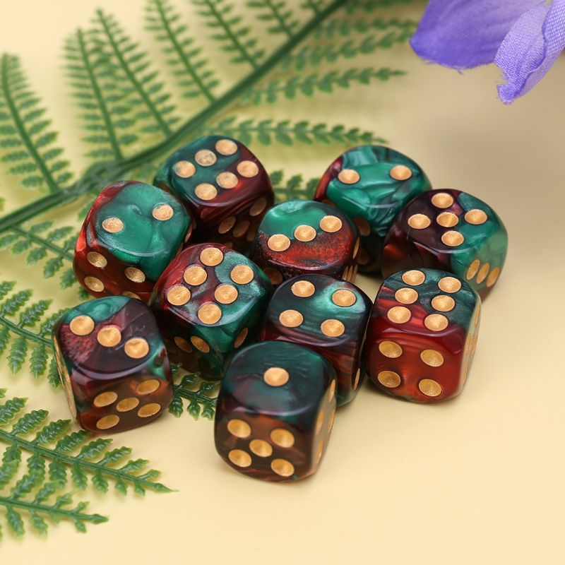 10 Pcs 16mm Resin Dice D6 Red Green Gold Points Round Edges KTV Bar Nightclub Entertainment Tools Adult Toys