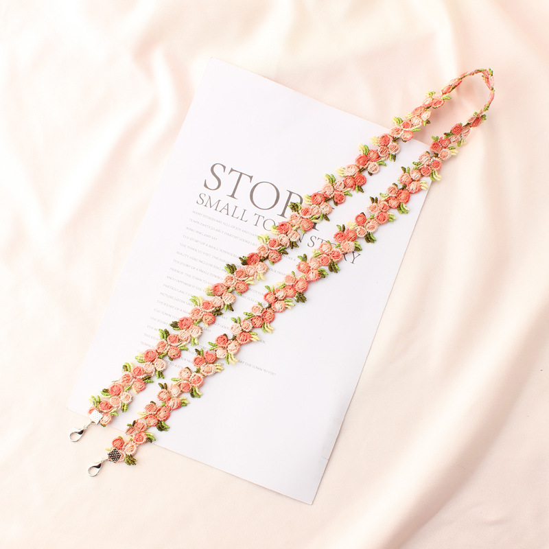 Justerbar blonde blomst ansigtsmaske lanyard praktisk holder reb anti-tabt bærbar maske hængende hals rop akryl reb: 07