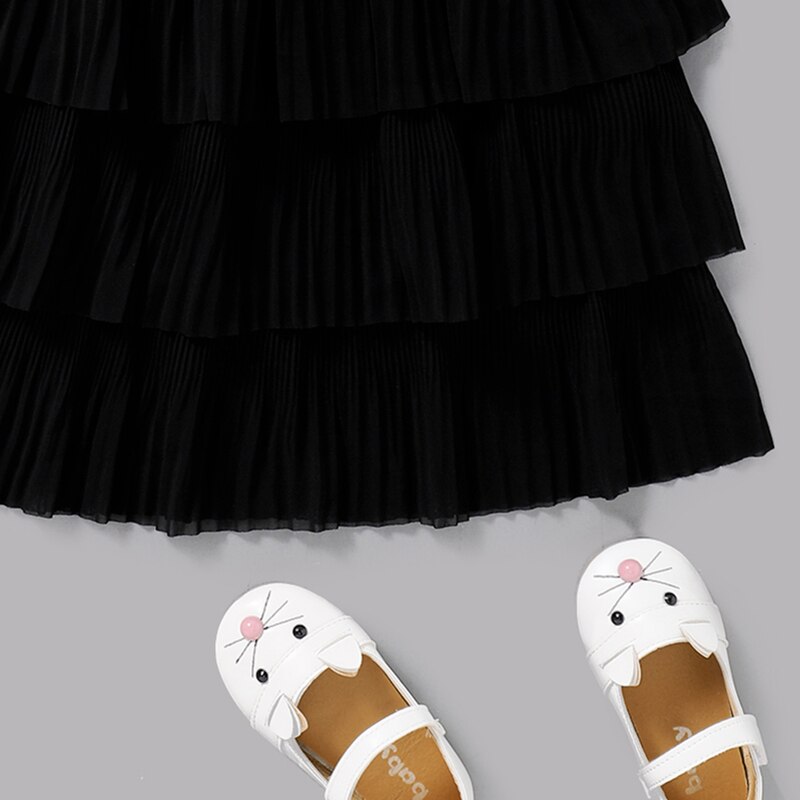 Meisjes Zwarte Gelaagde Rok Kids Effen Kleur Elastische Taille Geplooide Zoom Een Stuk Voor De Zomer/Lente/Herfst 18 Maanden-6 Jaar