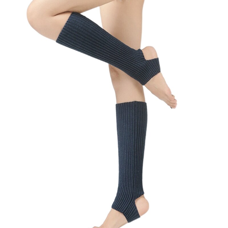 Étriers chauffe-jambes, manchettes de bottes, tricot côtelé, sans orteils, danse, Yoga, chaussettes hautes, R7RF: Middle Denim Blue