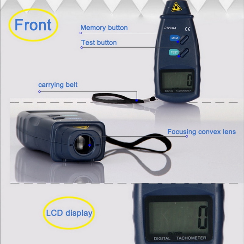 Tachymètre numérique facile à transporter Tach mètre numérique sans contact très grand écran LCD à 5 chiffres 2.5 ~ 99999 tr/min gamme de mesure