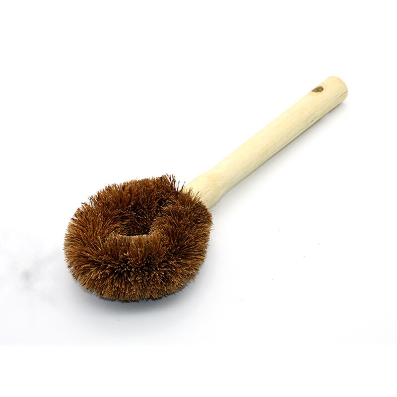Natuurlijke kokosnoot bruin non-stick olie lange handvat pot borstel Schotel wassen olie reinigingsborstel Kan hangen soort borstel keuken Gereedschap