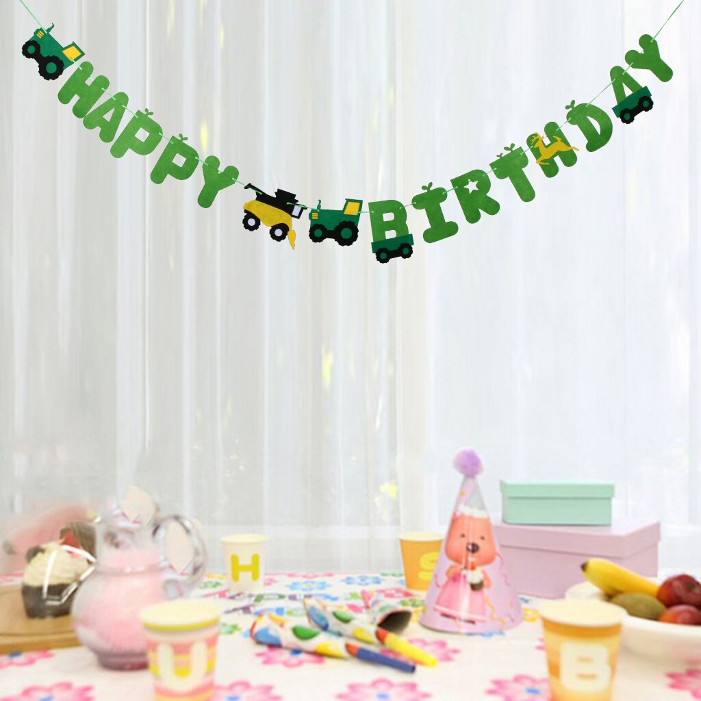 Happy Birthday Letters Tractor Car Felt Banner Garland Sign Hanging Decor