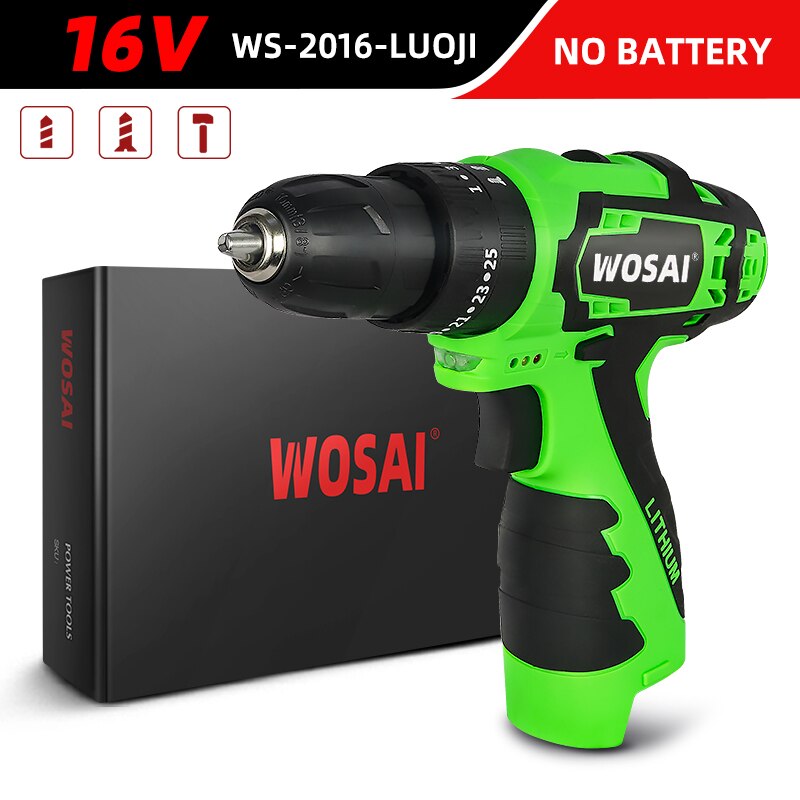 WOSAI 12V 16V 20V bezszczotkowy wiertarka elektryczna 28NM-115NM wkrętarka bezprzewodowa mini śrubokręt elektryczny wiertarka udarowa: WS-2016-LUOJI