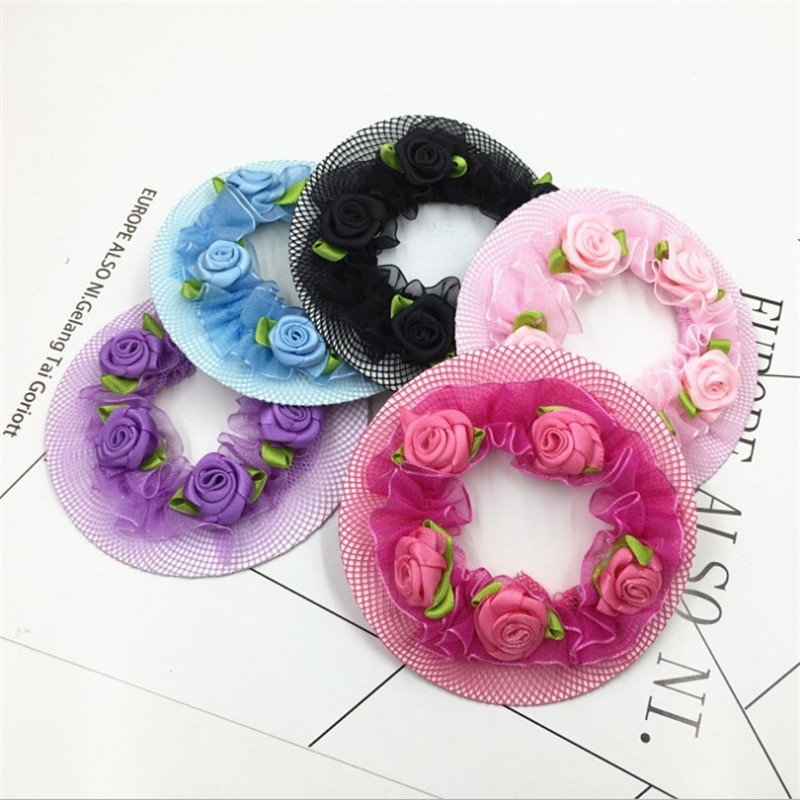 Cute Flower Girls Bun Hair Nets Mesh Cap Adjustable Kids 5 Colors Ballet Dance Grade Examination Elastic Hair-net Maker Headband