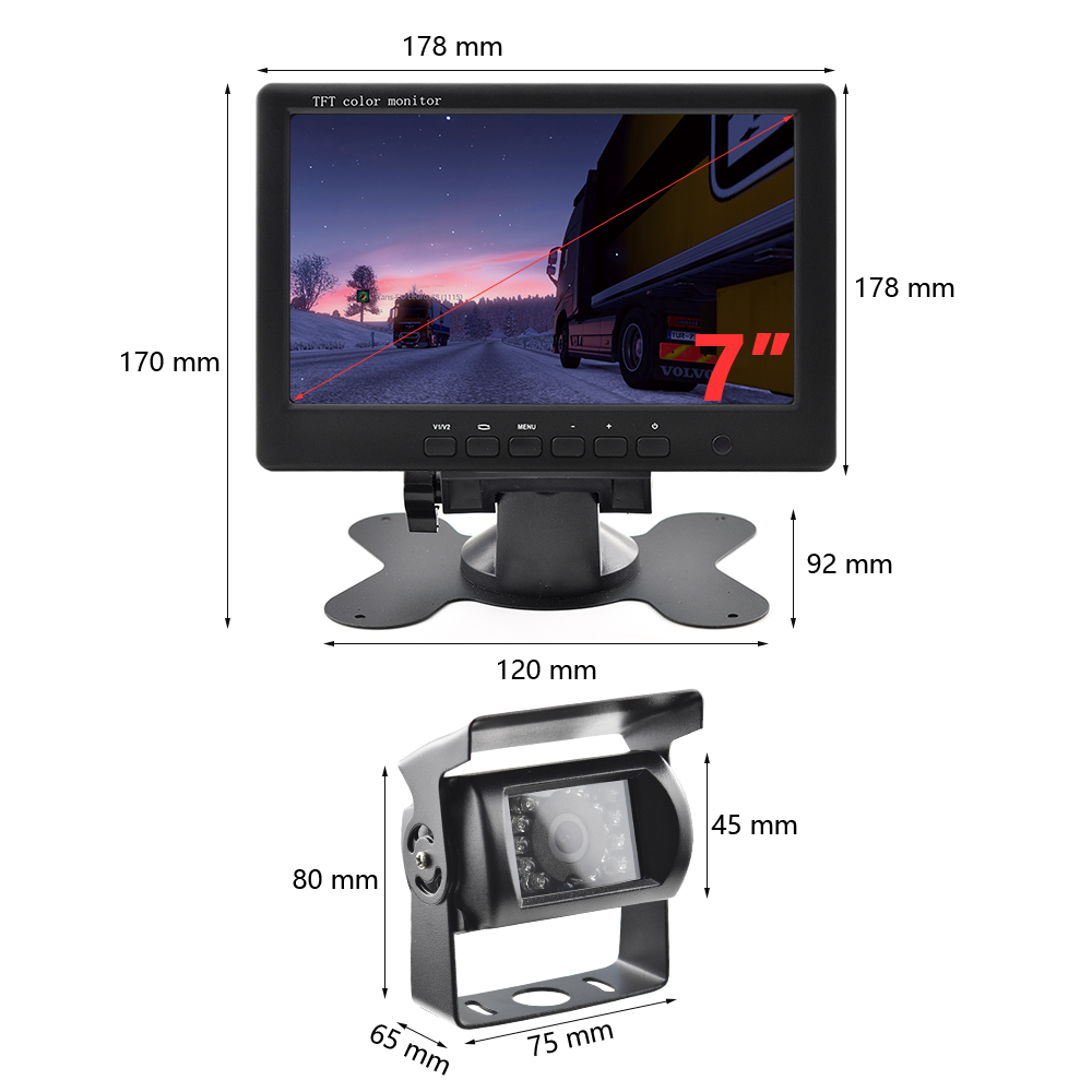 Podofo Car Monitor 7" Rear View Monitor Dashboard Display Screen LCD DVD /TV Rearview Parking System Monitors for Cars/Bus/Truck