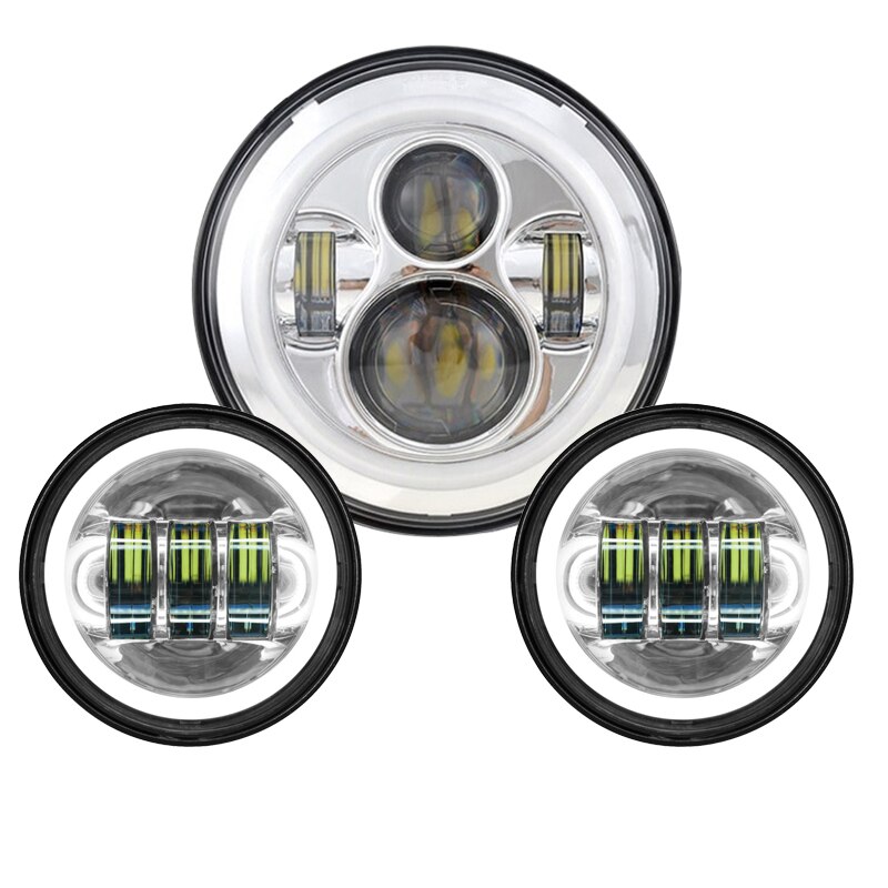 7Inch Ronde Led Koplampen + 4.5Inch Fog Passeren Lichten En Adapter Ring Voor Harley Touring Electra Glide Road king Street Glide