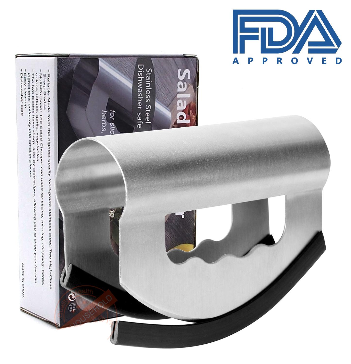 Mezzaluna chopper, salat chopper kniv med doble blad beskyttende deksler - rustfritt stål mezzaluna kniv, salat chopper