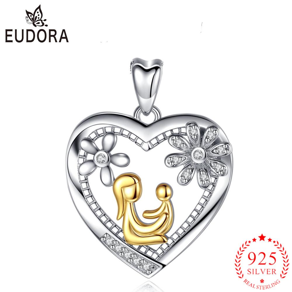 EUDORA-collar de plata de ley 925 con colgante para madre, collar con colgante para mamá y niño, joyería fina para mujer, para madre, dije de flor de corazón D59: Blanco