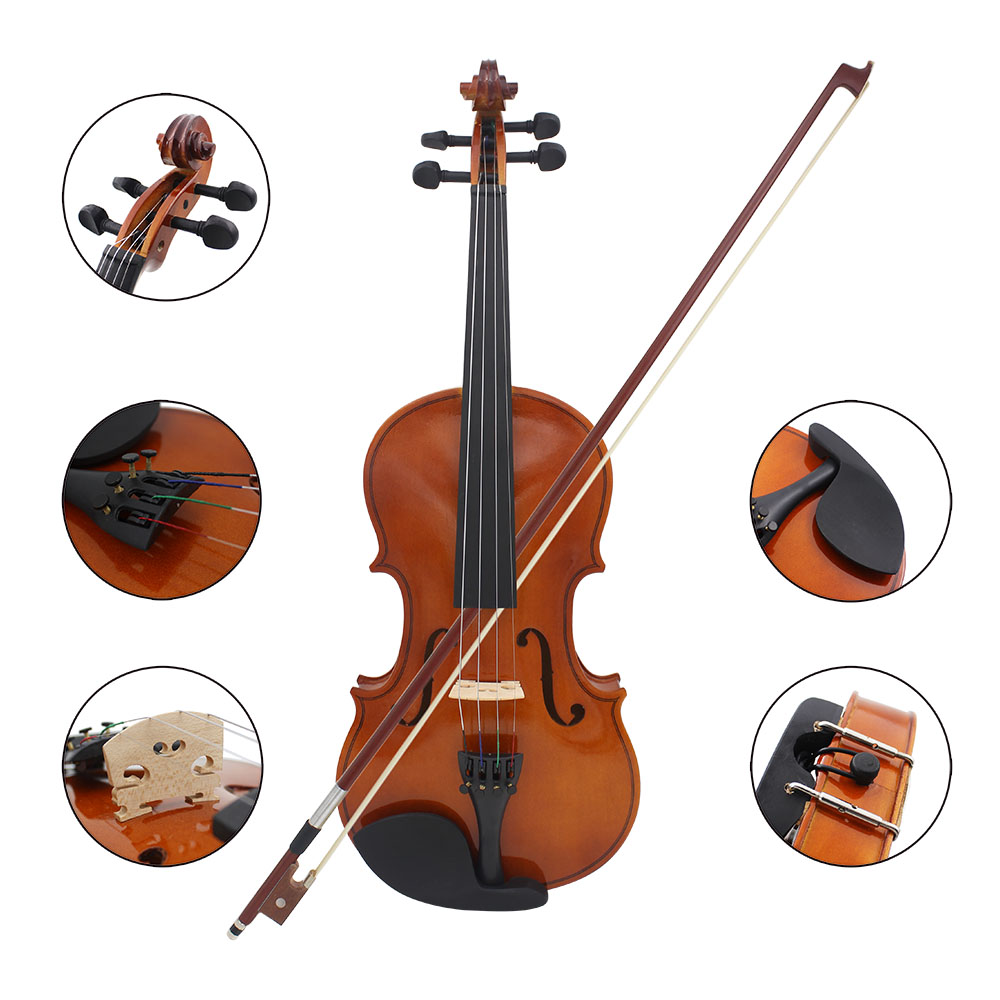 4/4 fuld størrelse naturlig akustisk violin violin violin med etui mute buestrenge 4- strenget instrument til begyndere