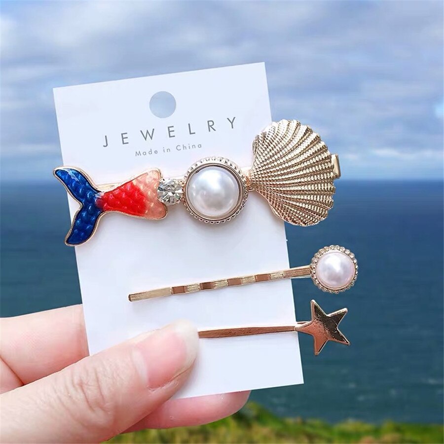 Mode Haarspelden Vrouwen Haar Accessoires Grote Zeester Sea Verkoop Simulatie Pearl Barrette Dames Hoofd Pins Clip Set Hoofddeksel