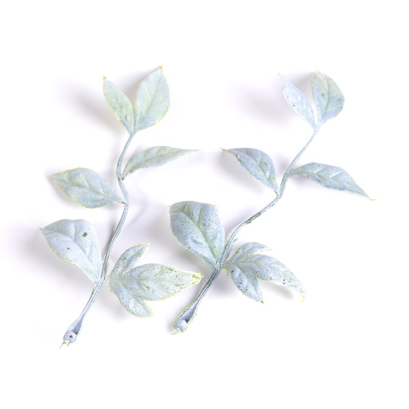 10 stk grønne kunstige blade bryllup boligdekoration rose blade diy klippe og indsætte håndværk falske blomster kunstige planter: Hvid