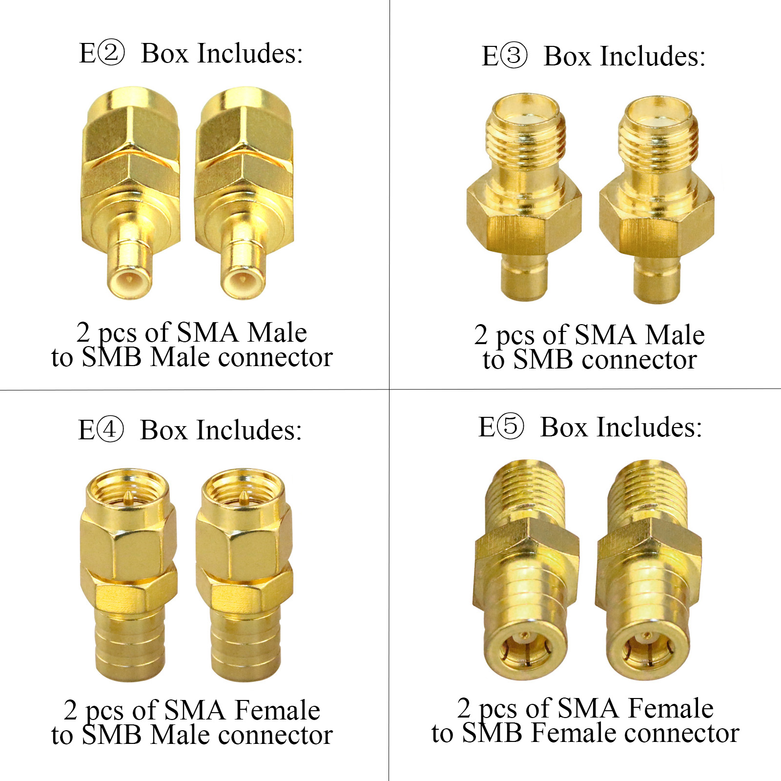 SMA SMB Connector Kit Antenna Coax Adapter SMB to SMA Male to Female RF Coaxial Connector Kits Lot/4pc 2pcs.lot