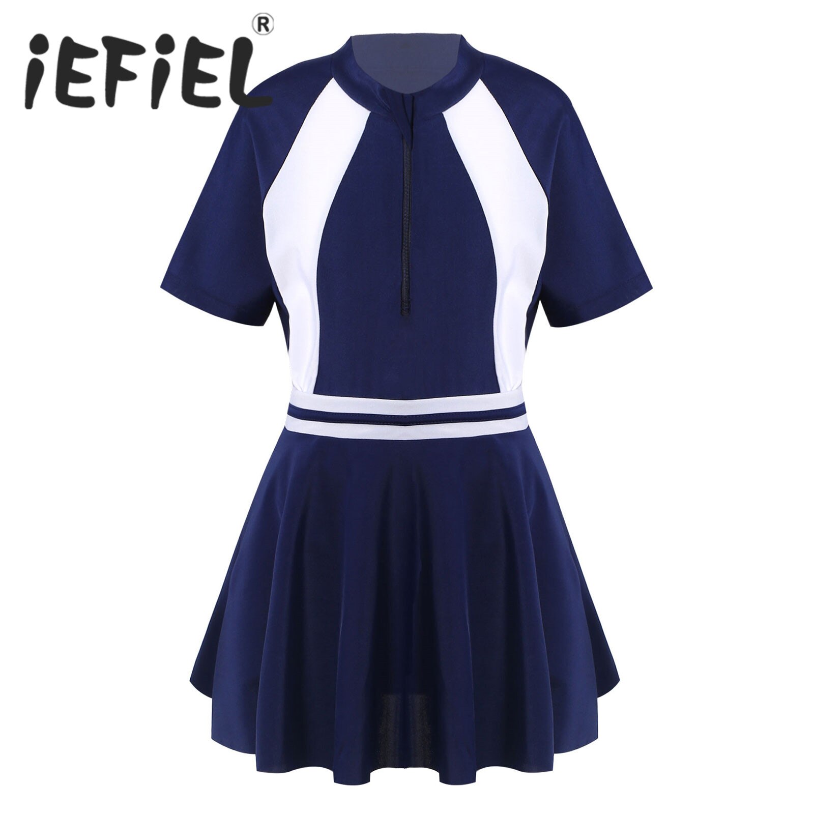 Girls Beachwear Sets Children Swimsuit Bathing Suit Beachwear Basic Short Sleeve Leotard Bodysuit with A Skirt Swimwear Outfits