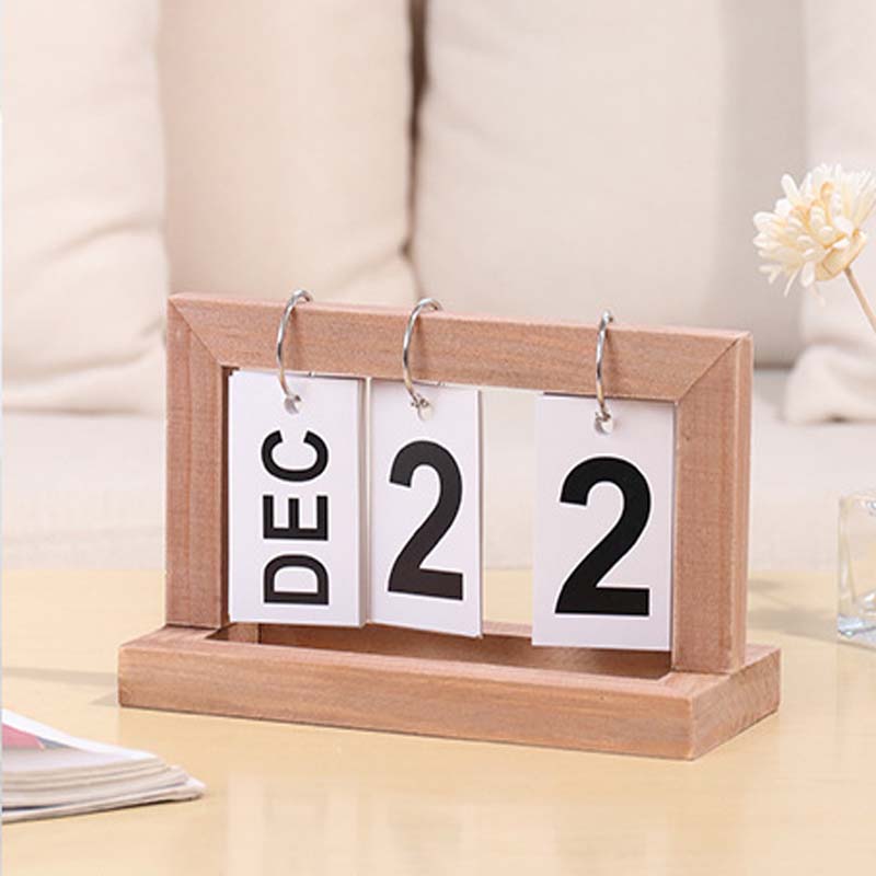 Countdown Small Calendar Decoration Wooden Diy Page Flip Desk Calendar Office Home Small Objects: Wood color