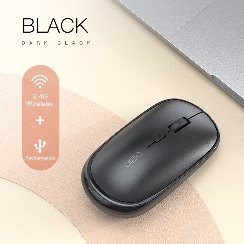 Wireless Mouse Rechargeable Mute silent pink 1600 DPI Mause portable office computer notebook Ergonomic mice for iphone Xiaomi: Black Rechargeable