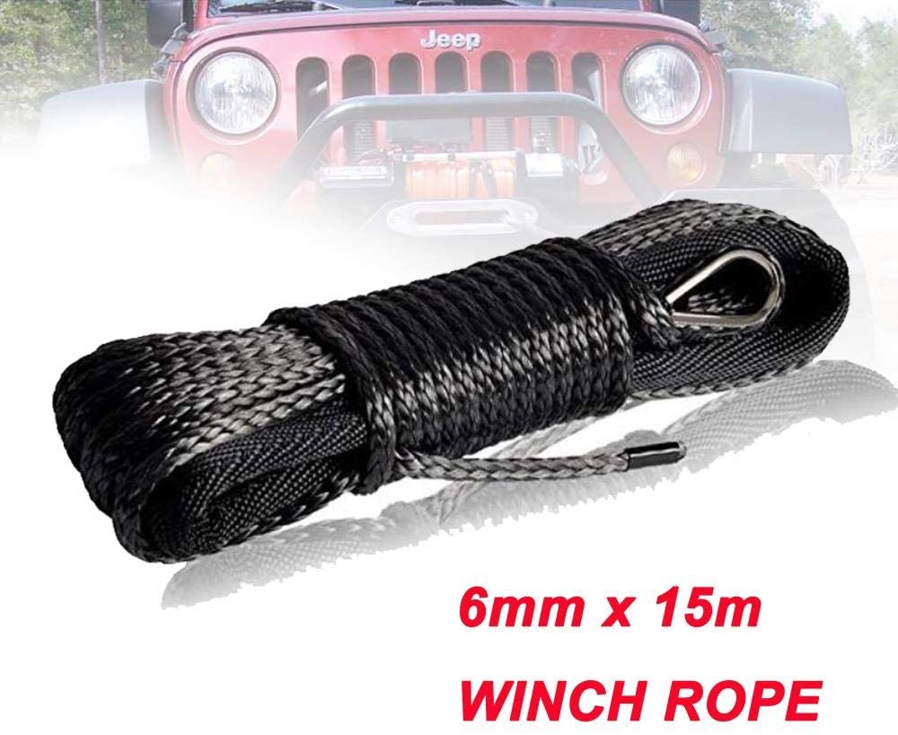 Cabrestante sintético de Cable de Plasma, cuerda con funda, accesorios para coche, color azul, 6mm x 15m: Negro