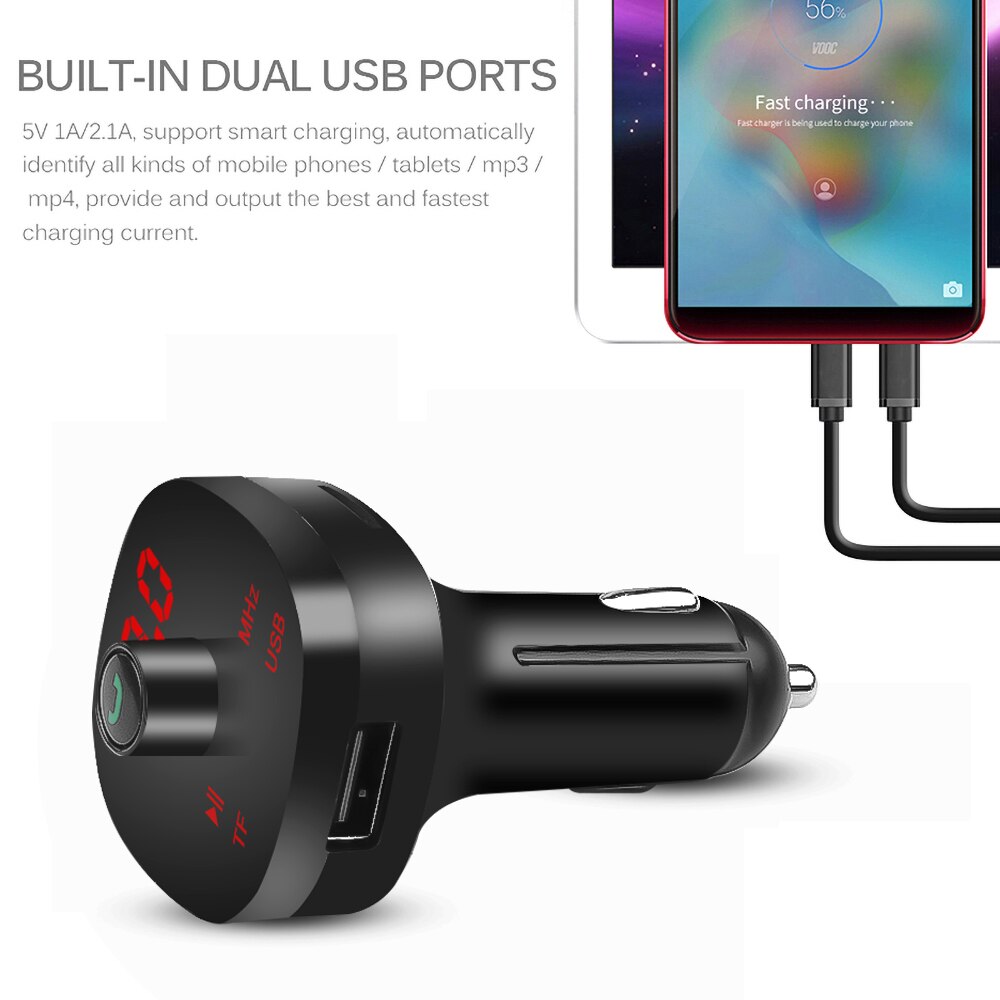 4.1a usb-aux-fm-transmitter, kabelloses bluetooth-autoradio-set mit freisprecheinrichtung, dual-usb-anschluss, schnellladegerät für mobiltelefone, zigarettenanzünderstecker, tf-kartenleser