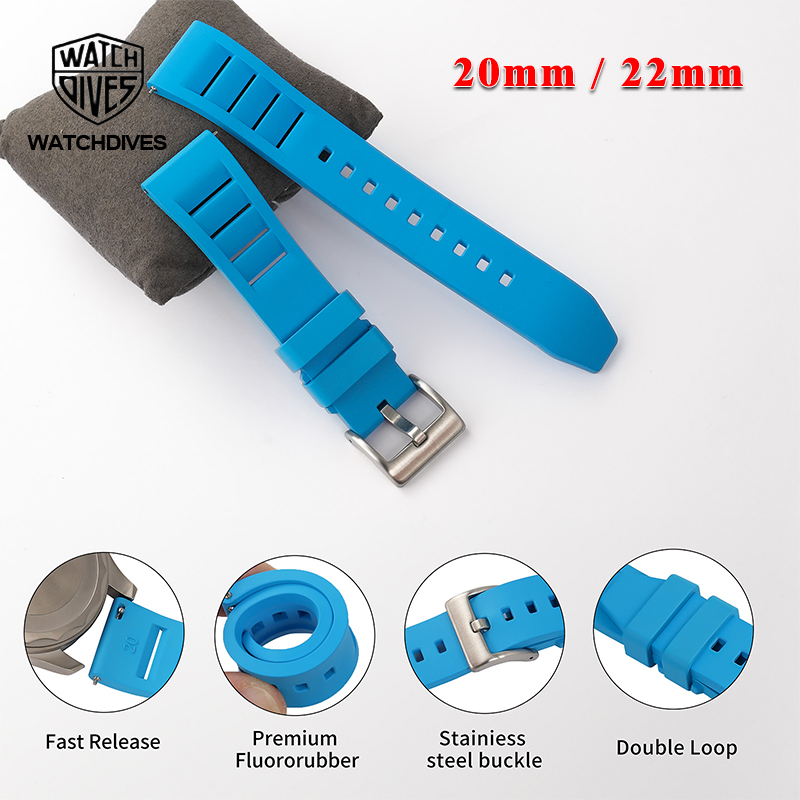 Watchdives 20Mm 22Mm Horlogeband Fkm Fluor Rubber Met Snelle Afgifte Van Zachte Comfortabele Slijtvaste Premium Fluorrubber Horlogeband
