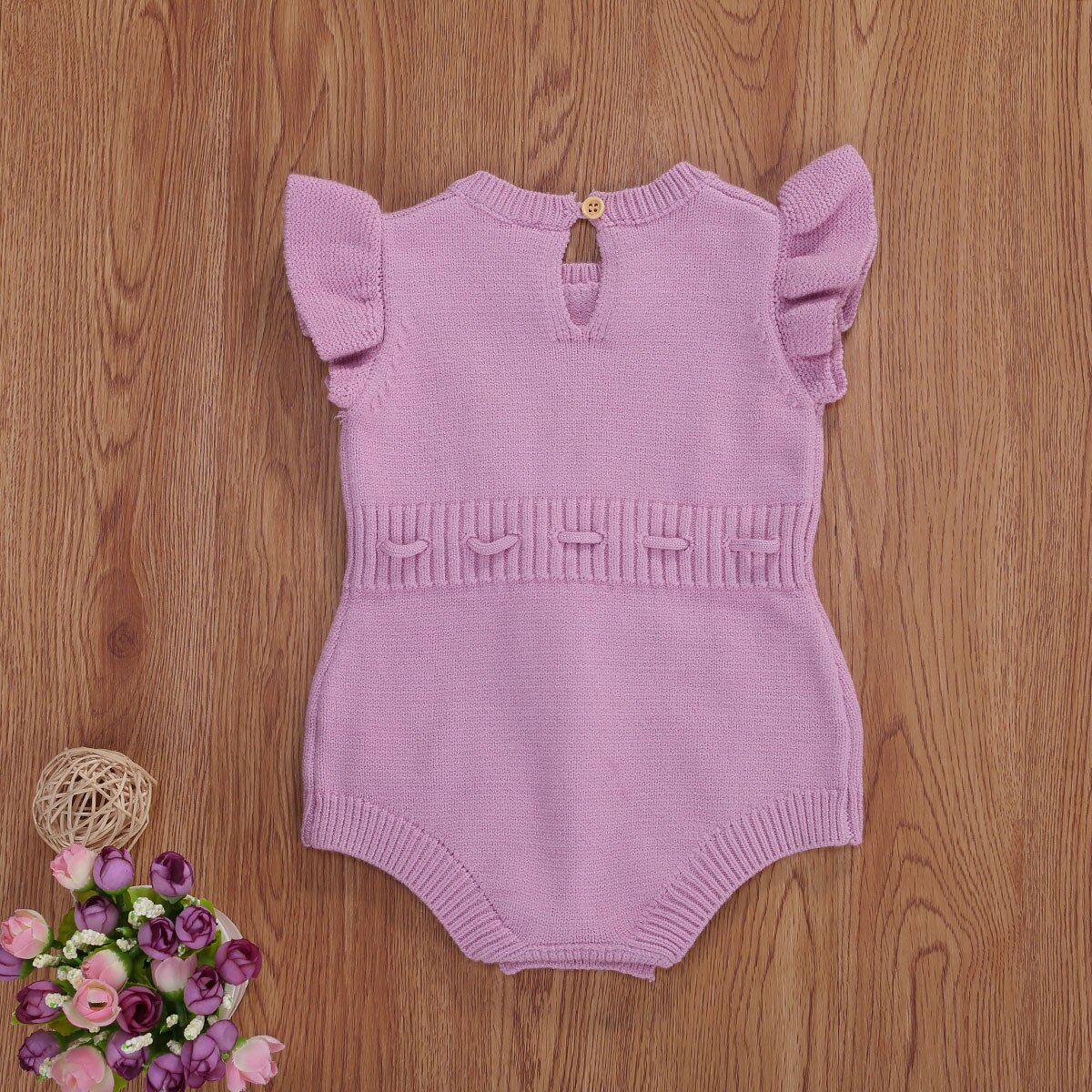 Focusnorm Baby Jongens Meisjes Trui Gebreid Bodysuits Ruches Korte Mouwen Effen Jumpsuits Outfits 3 Kleuren