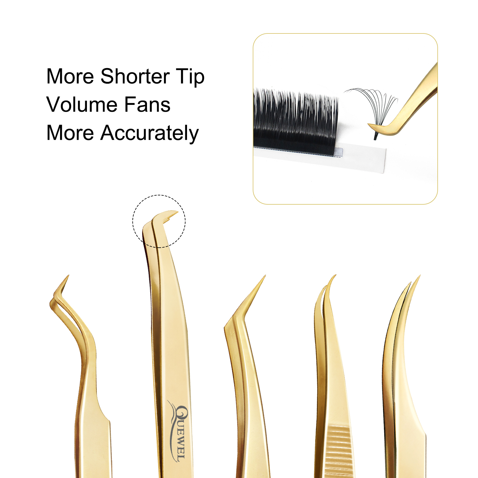 Quewel 5Pcs Professionele Wimper Pincet Roestvrij Staal Volume Wimpers Extension Pincet Anti-Statische Uitstekende Sluiting