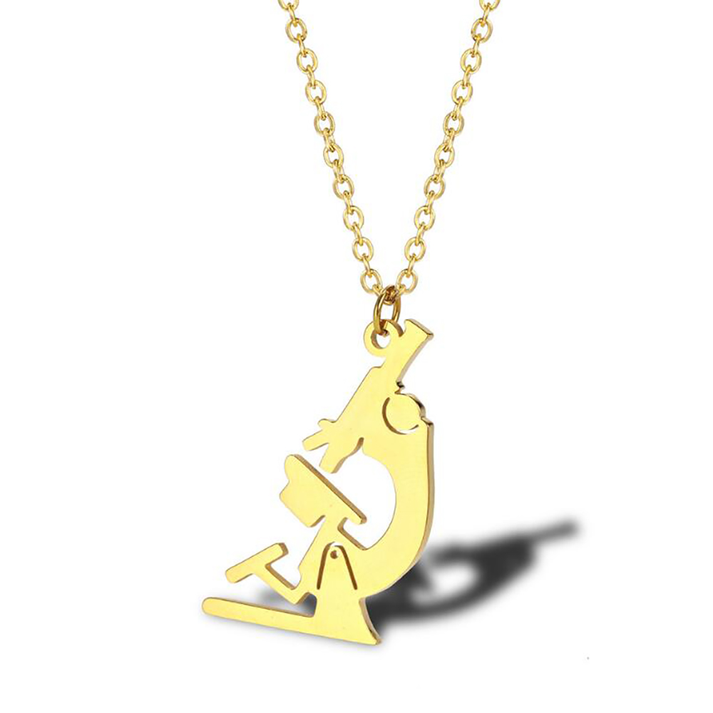 Rvs Delicate Minimalisme Wetenschappelijke Chemie Microscoop Gouden Ketting Voor Vrouwen Dames: Gold