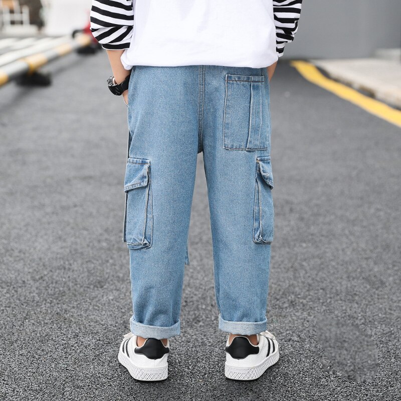 Pojke jeans barn barn cargo jeansbyxor småbarn resår midja höst höst trend ledig 3 to 13 år