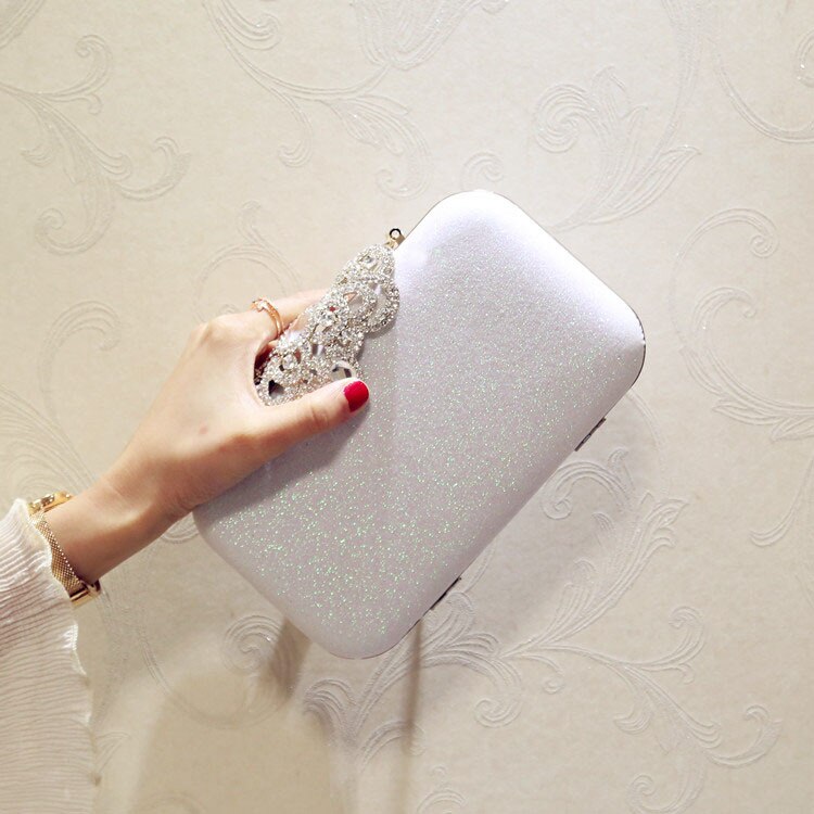 Solid Lovertjes Avondtassen Vrouwen Lederen Glitter Hard-Oppervlak Clutch Bags Dames Party Bruiloft Koppelingen Elegante Pouch: white