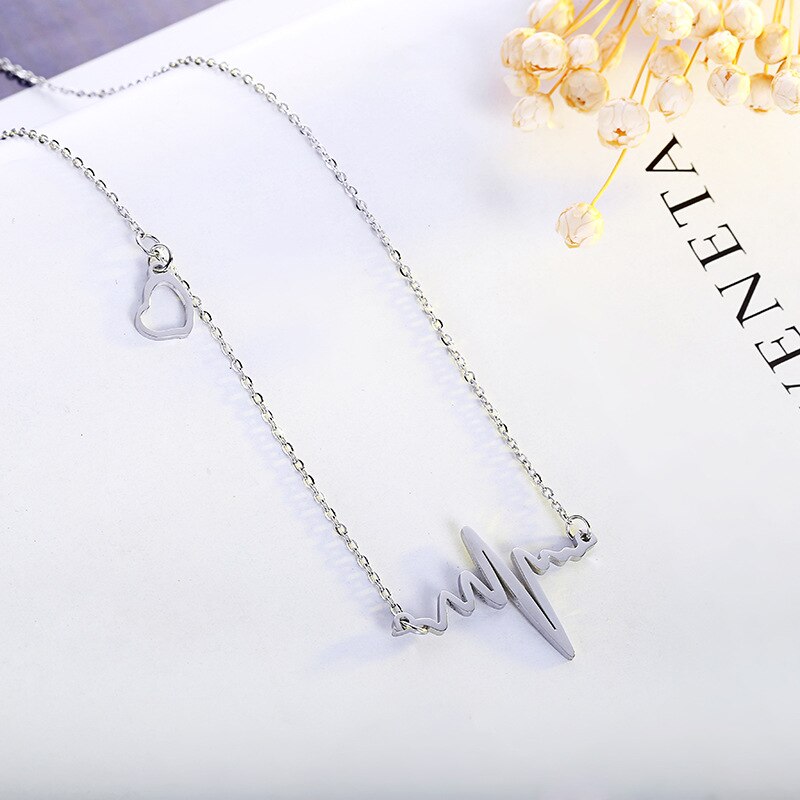 TSHOU358 Punk electrocardiogram non-fading titanium steel jewelry woman clavicle chain stainless steel necklace