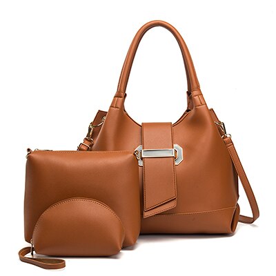 Nevenka dametaske stor kapacitet kvindelig pu læder håndtaske luksus håndtasker plaid dame tasker sæt 3 stk tasker: Brun