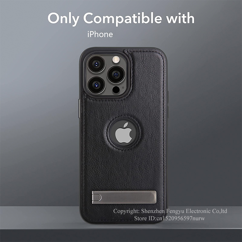 Funda de teléfono de cuero para iPhone, 15, 14 Pro Max Plus, 13, 12, 11, con soporte de Metal delgado, agarre suave, cubierta trasera de lujo