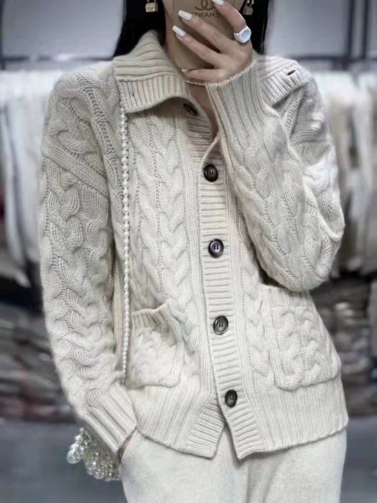 pure cashmere sweater women's turtleneck cardigan Autumn/Winter sweater coat twist knitwear trend