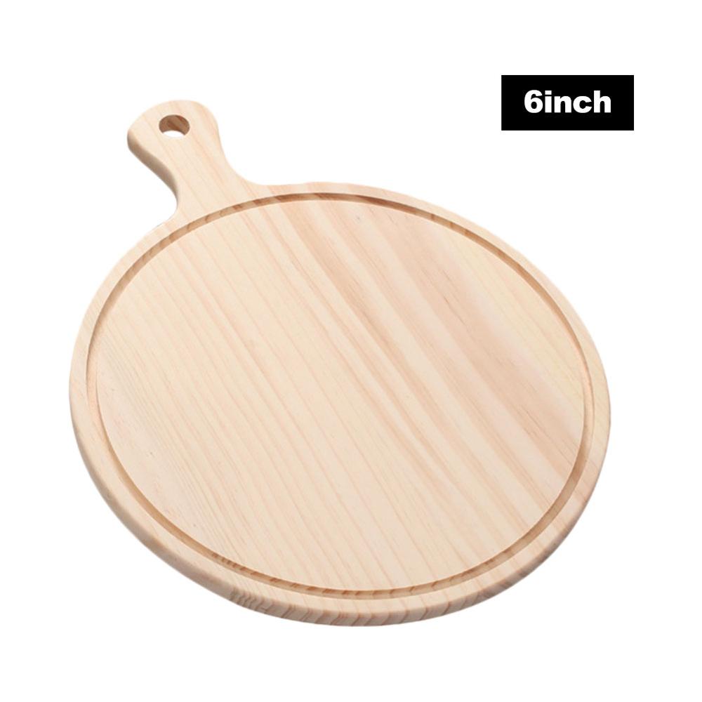 Wooden Round Pizza Board Wooden Tray Western Food Cut Bread Steak Cake Solid Wood Pizza Board Bottom Support Pizza Board: Default Title