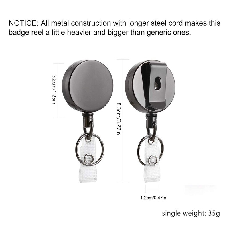 2 Pack Mini Heavy Duty Retractable Badge Holder Reel, Metal ID Badge Holder with Belt Clip Key Ring for Name Card Keychain(Small