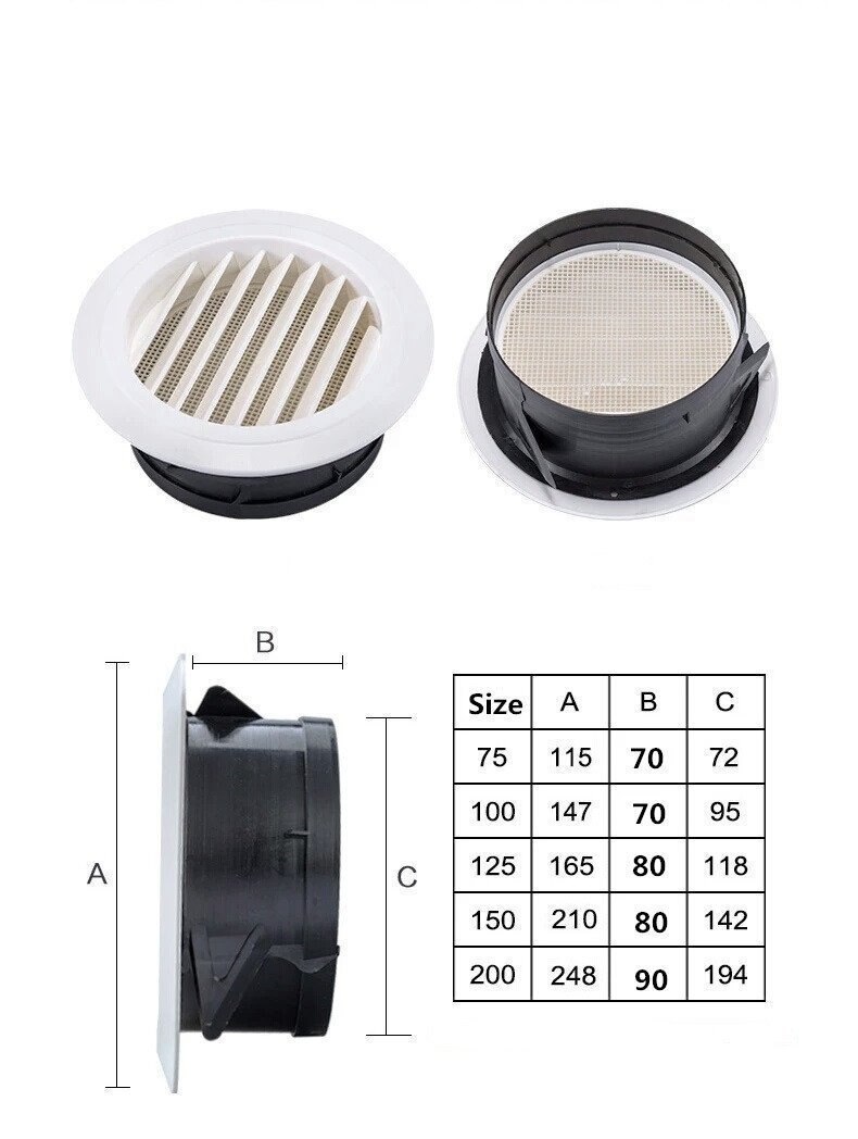 Round Air Vent ABS Louver Grille Cover White Soffit Vent Screen Mesh For Camper RV Trailer Caravan Bathroom