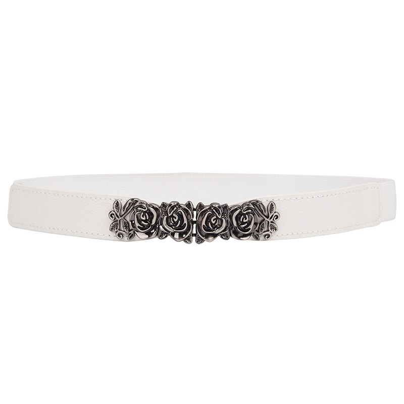 Elastic Nylon Ladies Belt for Dress Rose Flower Buckle Women Waist Belt for Coat Black White Red Female Corset Belt Strap