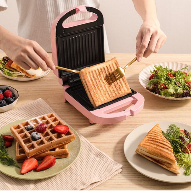 220V Household Electric Sandwich Maker Non-stick Breakfast Waffle Baking Pan Pot Pink/Red Color Available