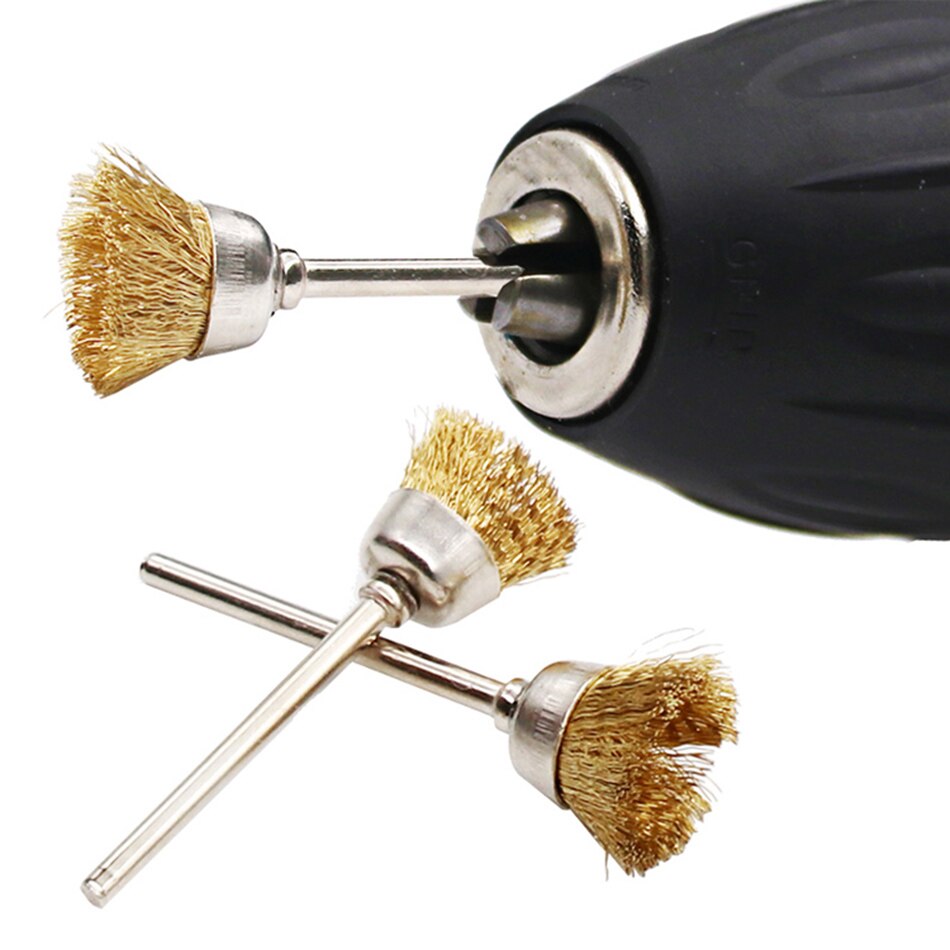 Brosse métallique en laiton 9 pièces, pour outil rotatif Dremel, accessoire, tige 1/8 "(3mm), 3 pièces