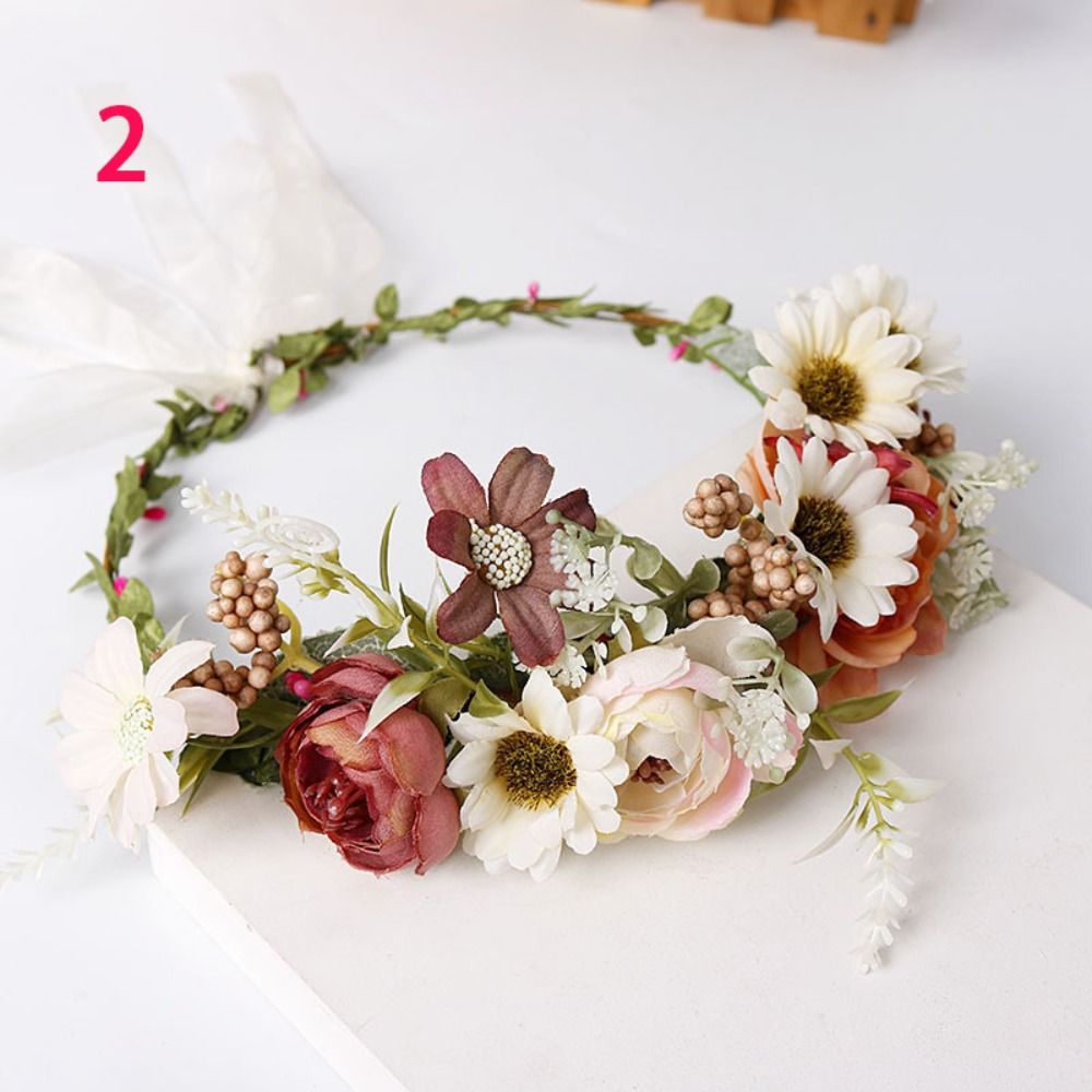 Handgemaakte haarsieraden strandkrans bruids haarband hoofddeksels voor bruiloft bloem tiara bloemenkransen slinger kroon: YELLOW