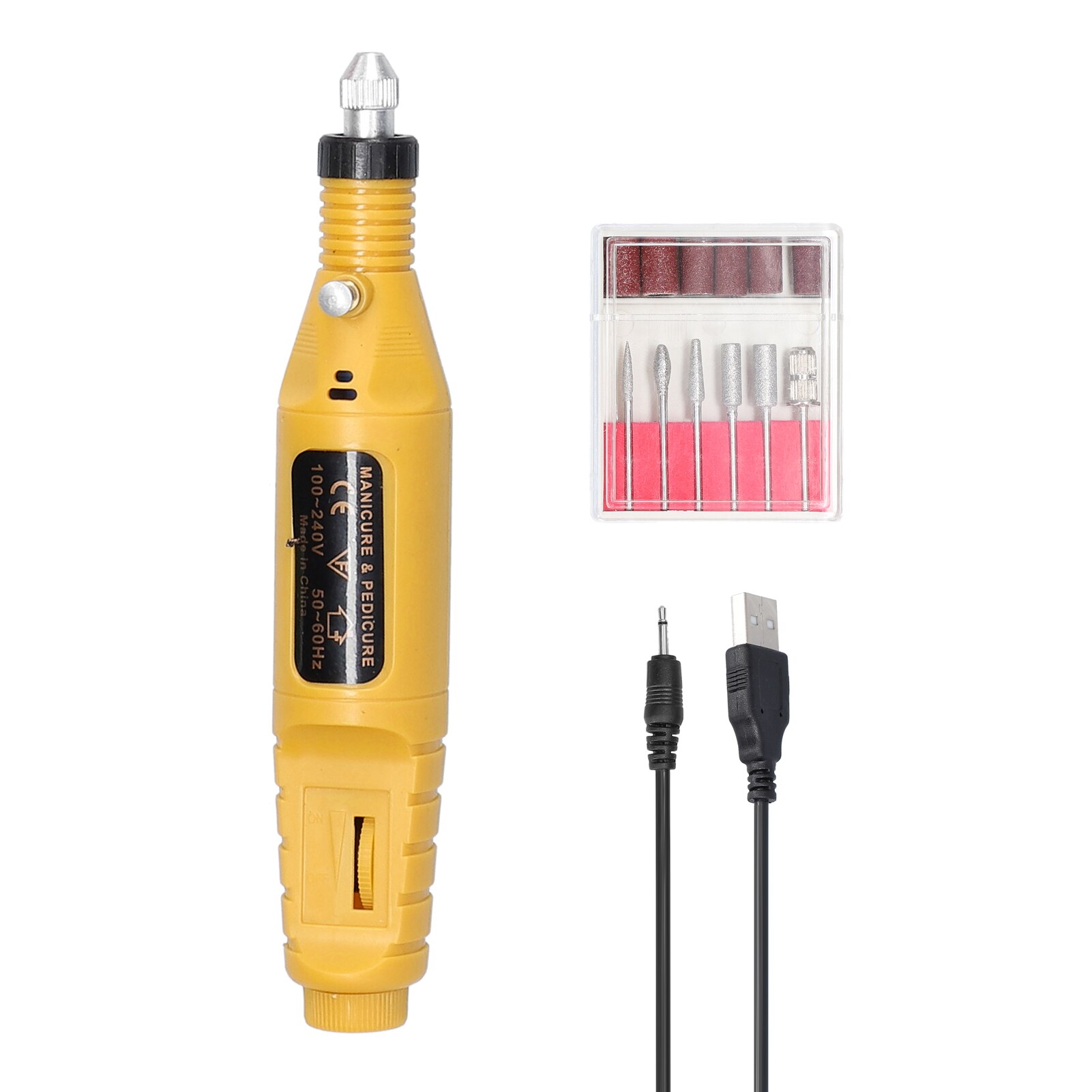 Handheld Mini Electric Grinder Nail Gelatum Removing Tool Polishing Machine Speed Adjustable Grinding Rotary Tool Kit: Yellow